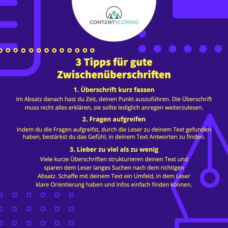 content marketing, überschriften, zwischenüberschriften